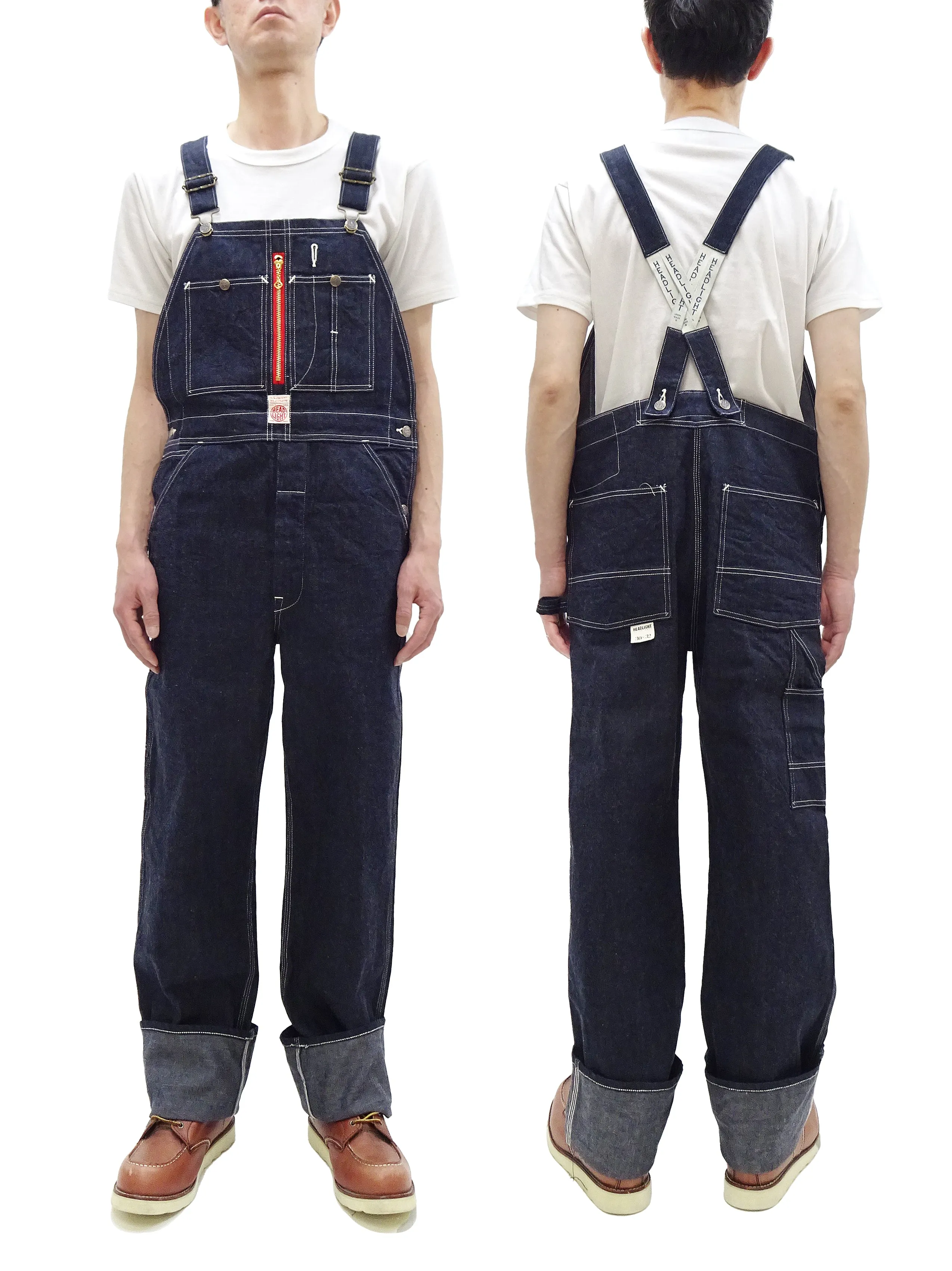 HEADLIGHT Overalls Men's Casual Unlined 11 Oz. Denim Low-back Bib Overalls with X-back Suspender Straps Toyo Enterprises HD42554 421A One-Wash