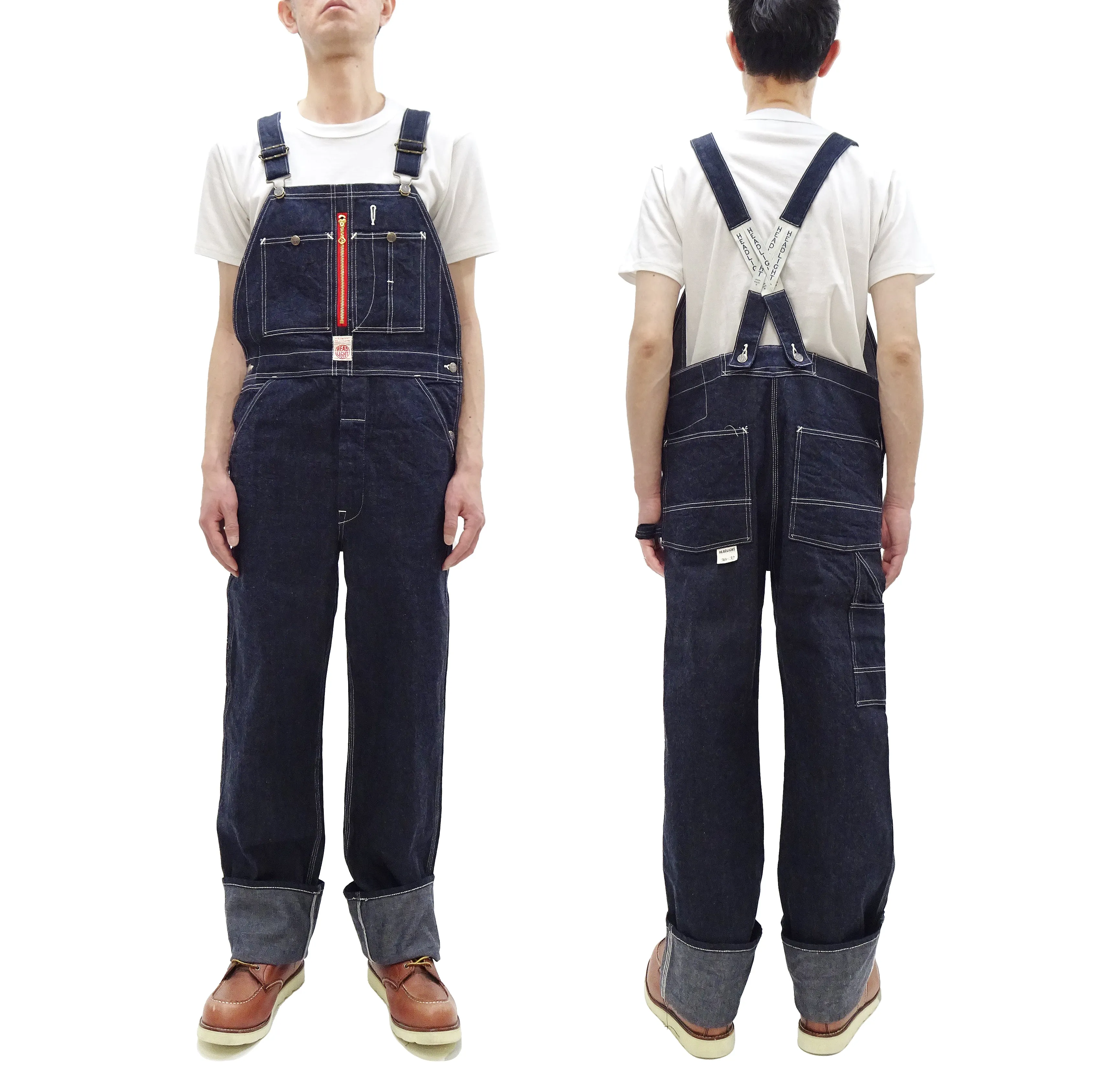 HEADLIGHT Overalls Men's Casual Unlined 11 Oz. Denim Low-back Bib Overalls with X-back Suspender Straps Toyo Enterprises HD42554 421A One-Wash