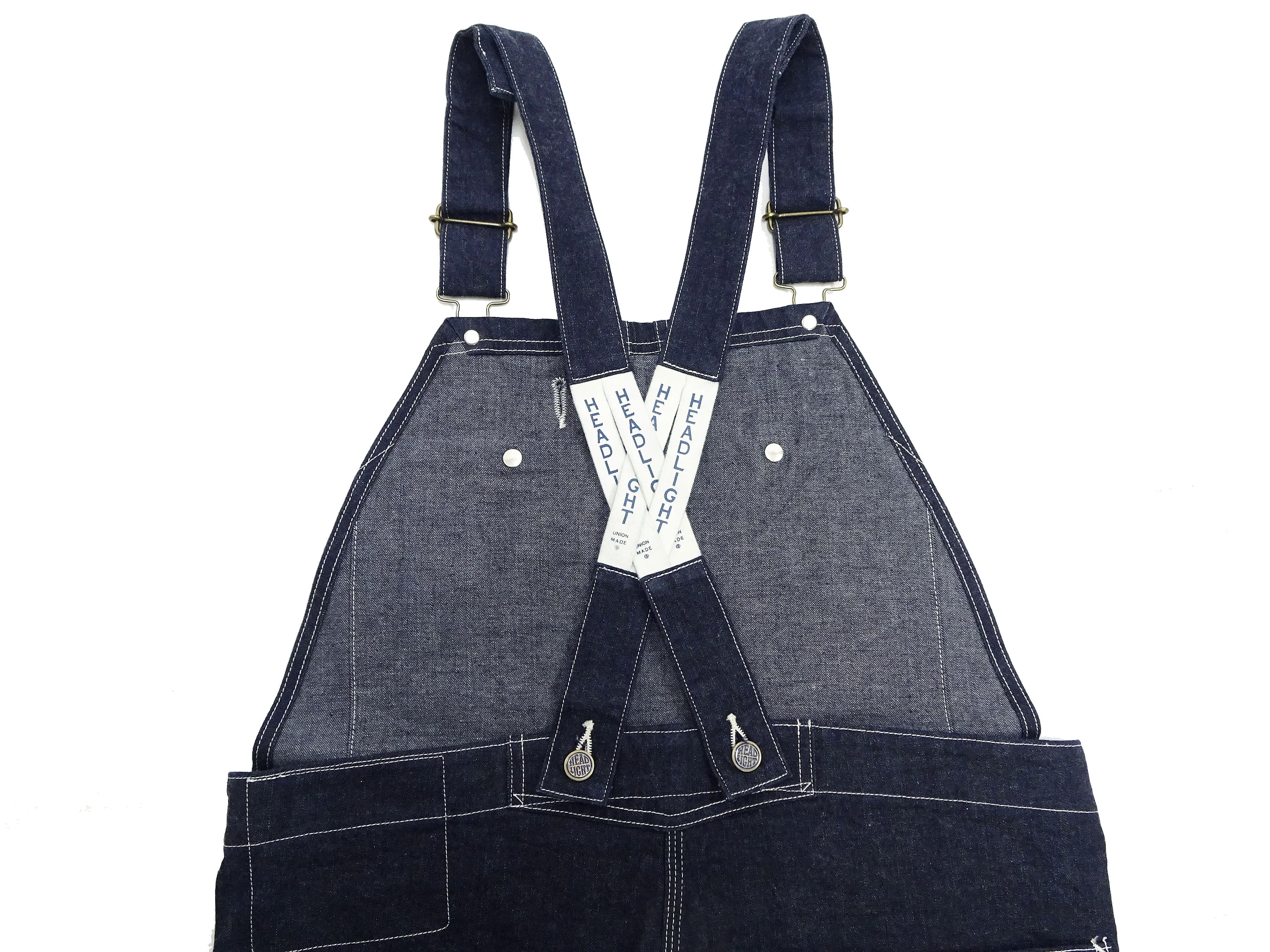 HEADLIGHT Overalls Men's Casual Unlined 11 Oz. Denim Low-back Bib Overalls with X-back Suspender Straps Toyo Enterprises HD42554 421A One-Wash