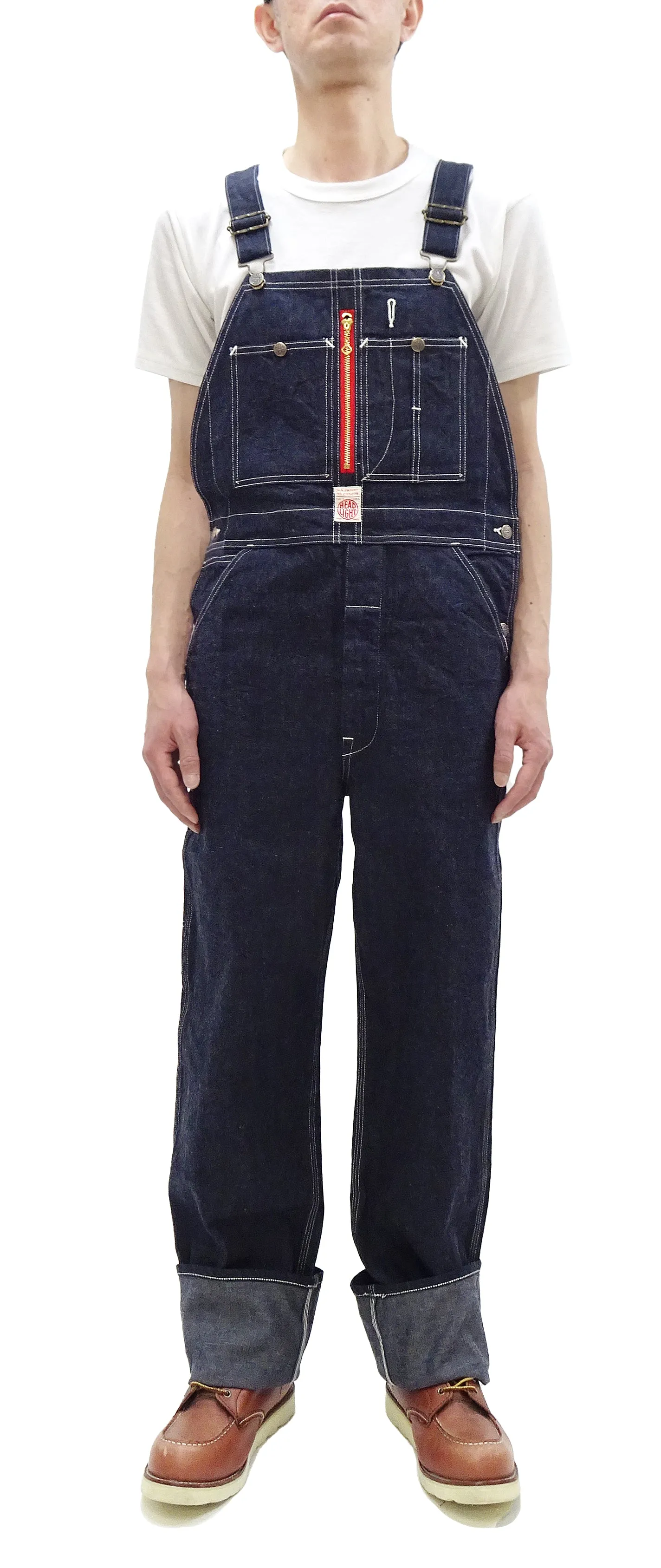 HEADLIGHT Overalls Men's Casual Unlined 11 Oz. Denim Low-back Bib Overalls with X-back Suspender Straps Toyo Enterprises HD42554 421A One-Wash
