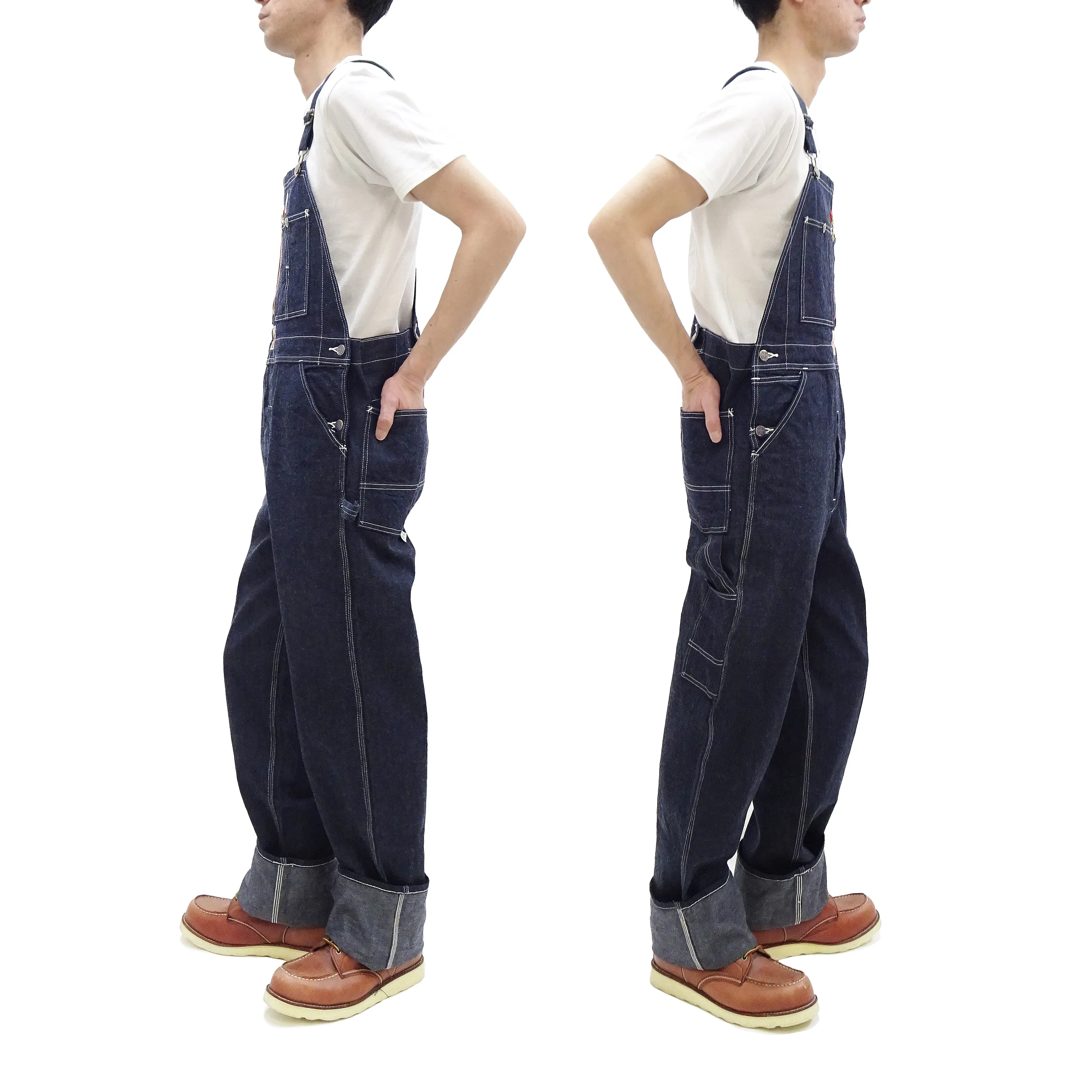 HEADLIGHT Overalls Men's Casual Unlined 11 Oz. Denim Low-back Bib Overalls with X-back Suspender Straps Toyo Enterprises HD42554 421A One-Wash