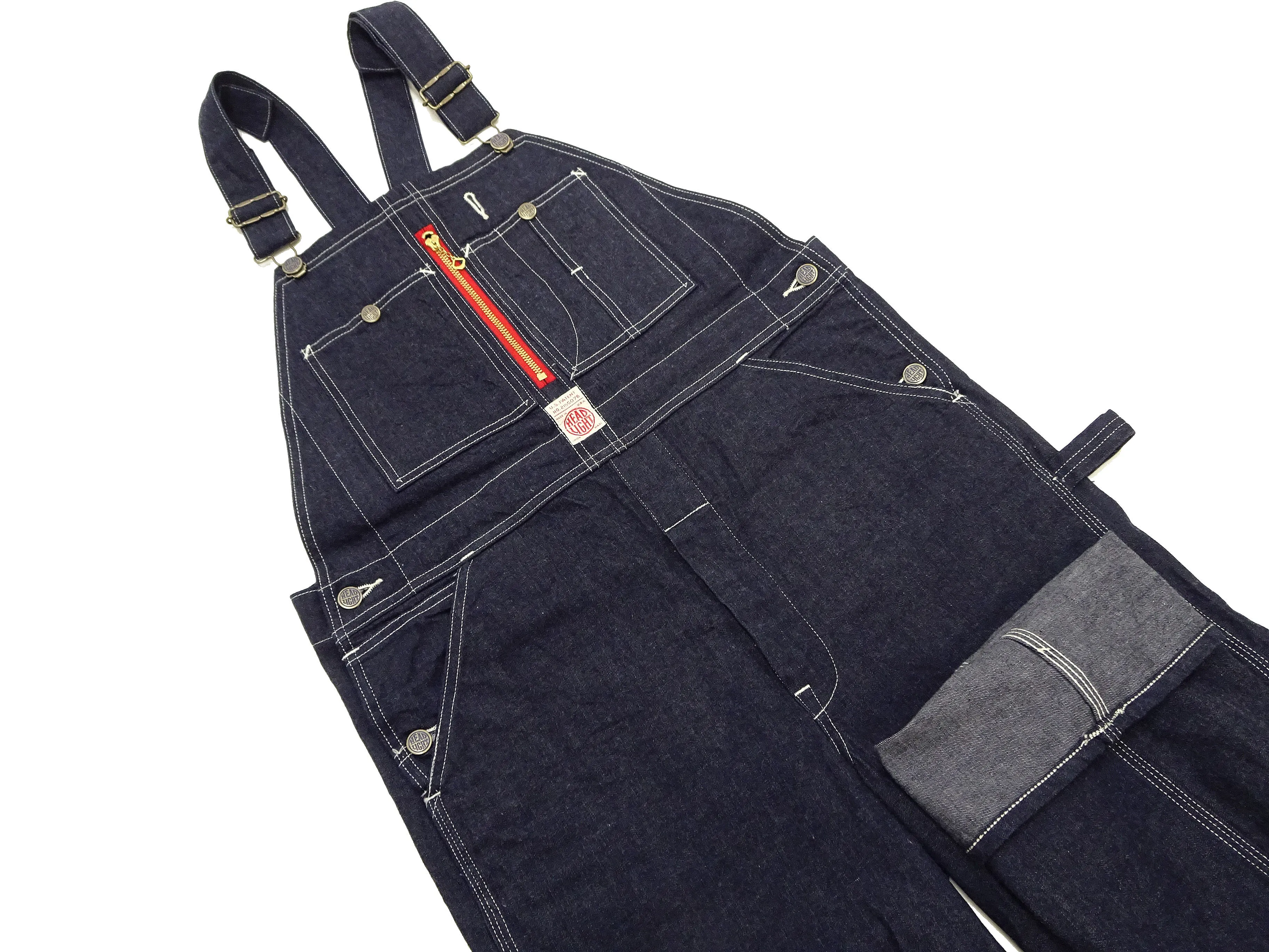 HEADLIGHT Overalls Men's Casual Unlined 11 Oz. Denim Low-back Bib Overalls with X-back Suspender Straps Toyo Enterprises HD42554 421A One-Wash