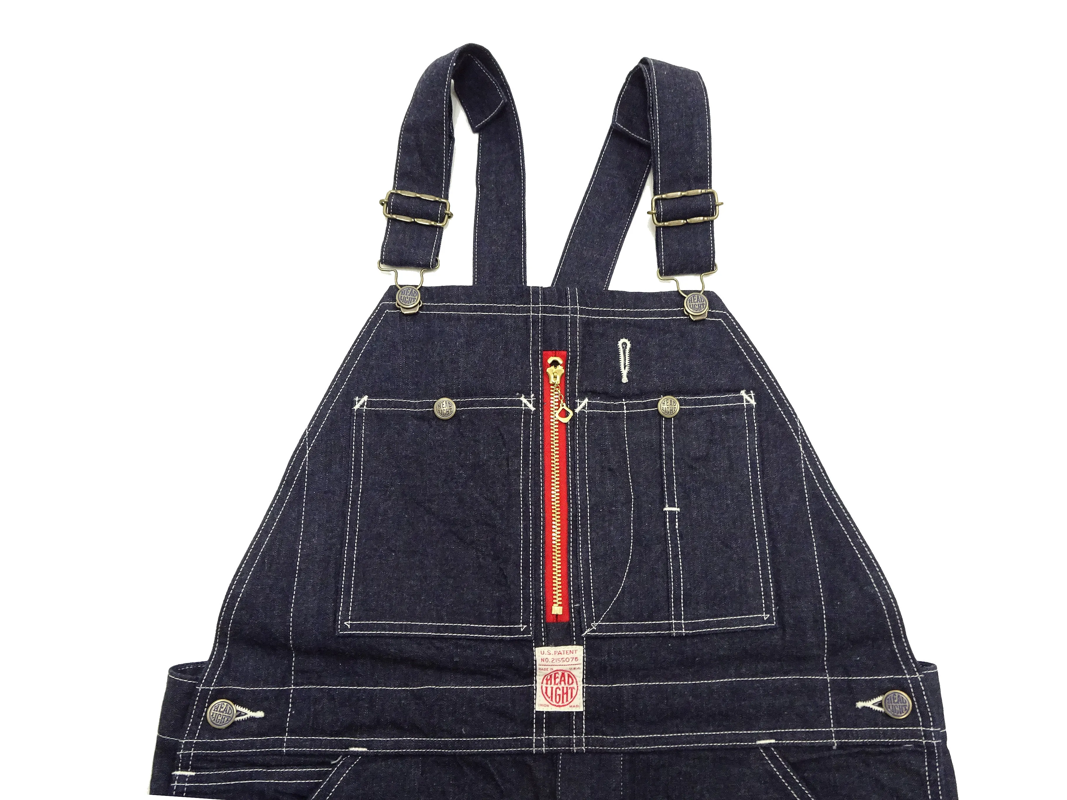 HEADLIGHT Overalls Men's Casual Unlined 11 Oz. Denim Low-back Bib Overalls with X-back Suspender Straps Toyo Enterprises HD42554 421A One-Wash