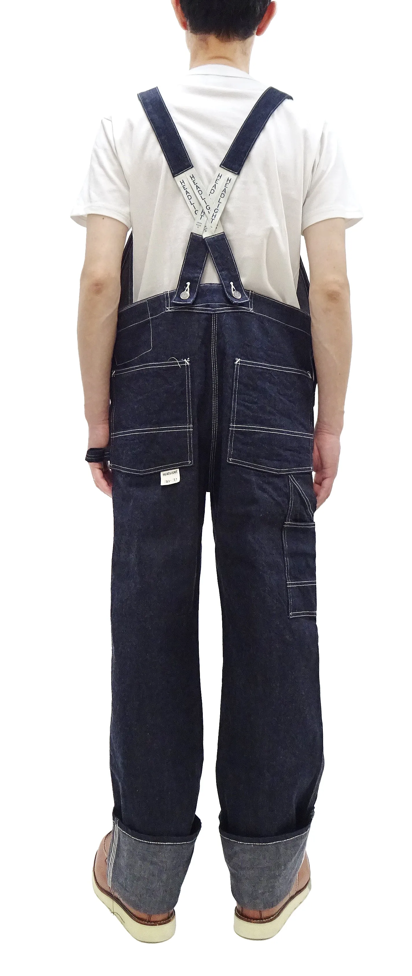 HEADLIGHT Overalls Men's Casual Unlined 11 Oz. Denim Low-back Bib Overalls with X-back Suspender Straps Toyo Enterprises HD42554 421A One-Wash