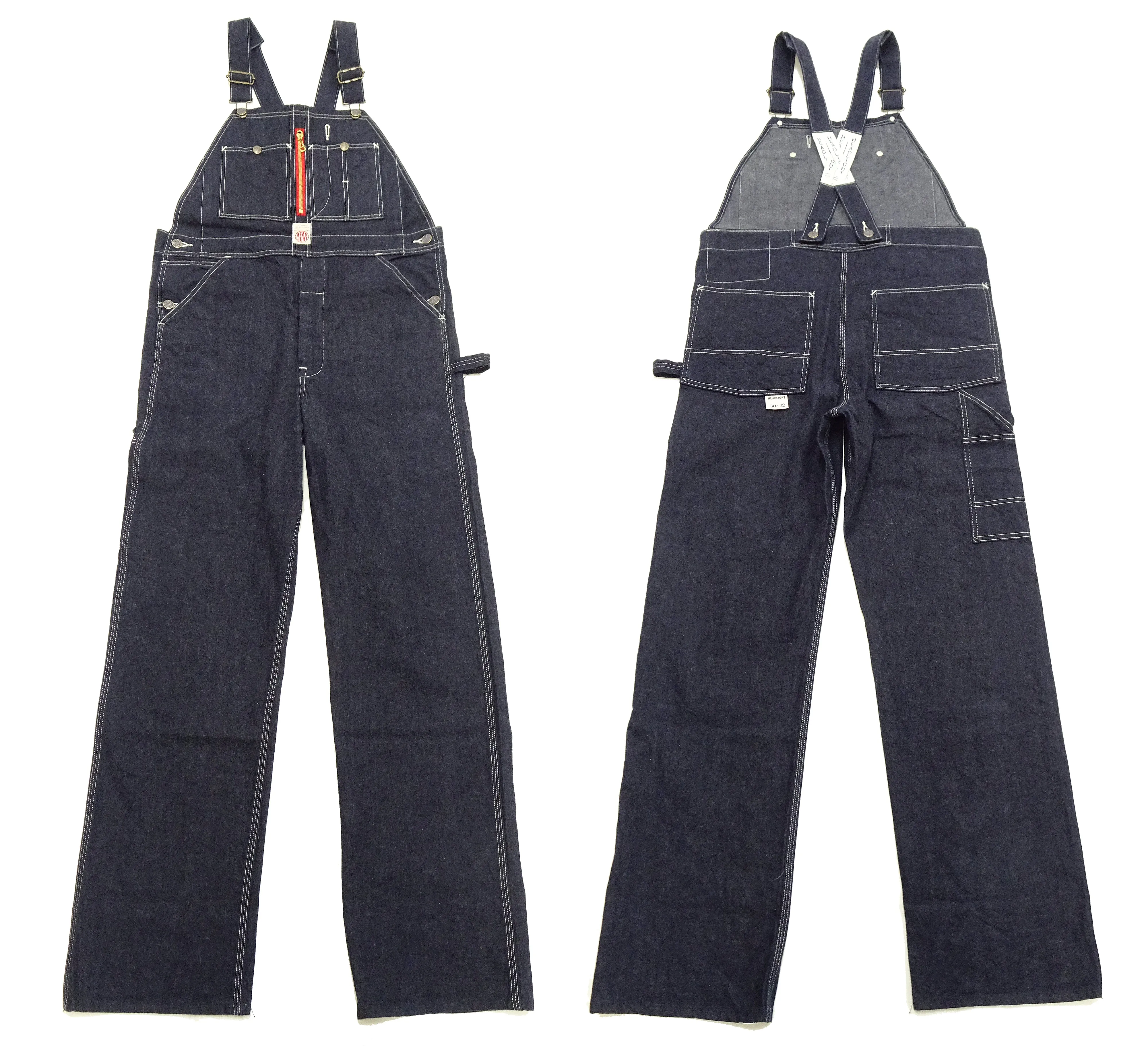 HEADLIGHT Overalls Men's Casual Unlined 11 Oz. Denim Low-back Bib Overalls with X-back Suspender Straps Toyo Enterprises HD42554 421A One-Wash