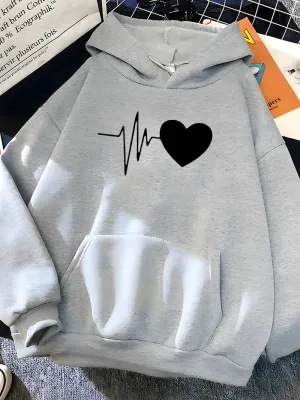 Heart Print Women's Winter Fleece Hoodie