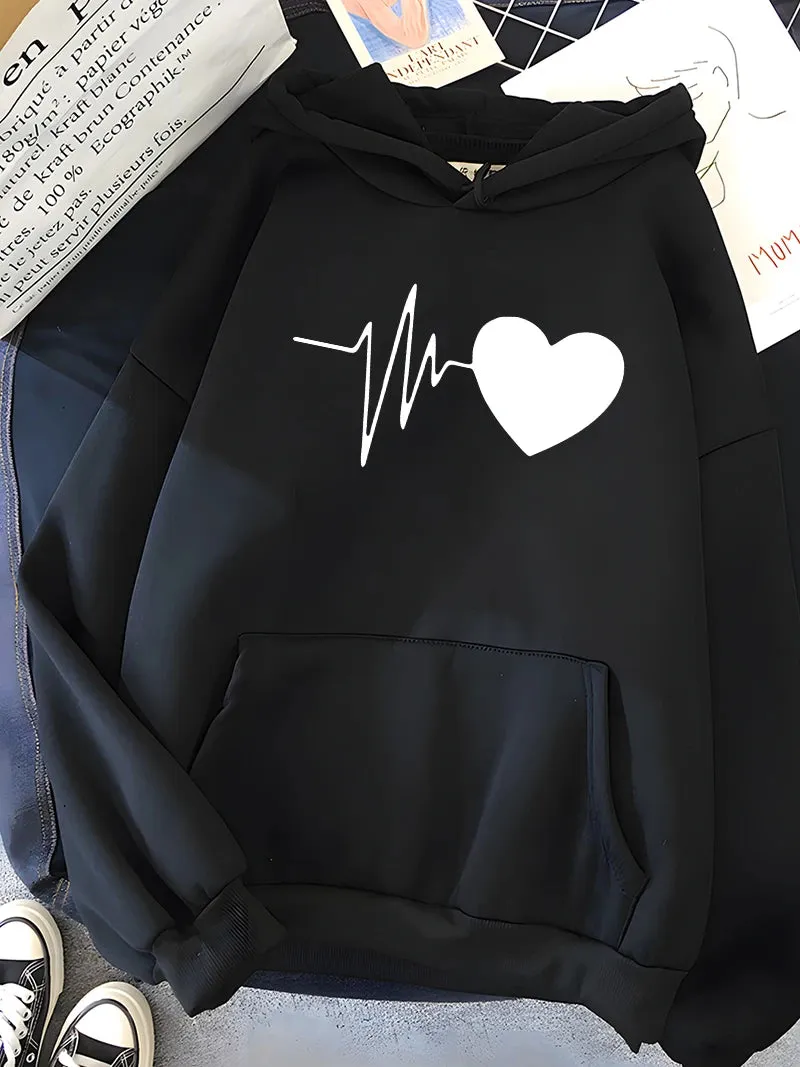 Heart Print Women's Winter Fleece Hoodie