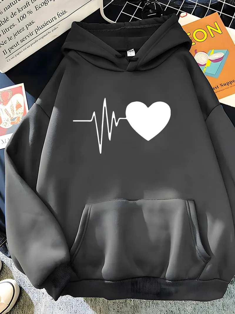 Heart Print Women's Winter Fleece Hoodie