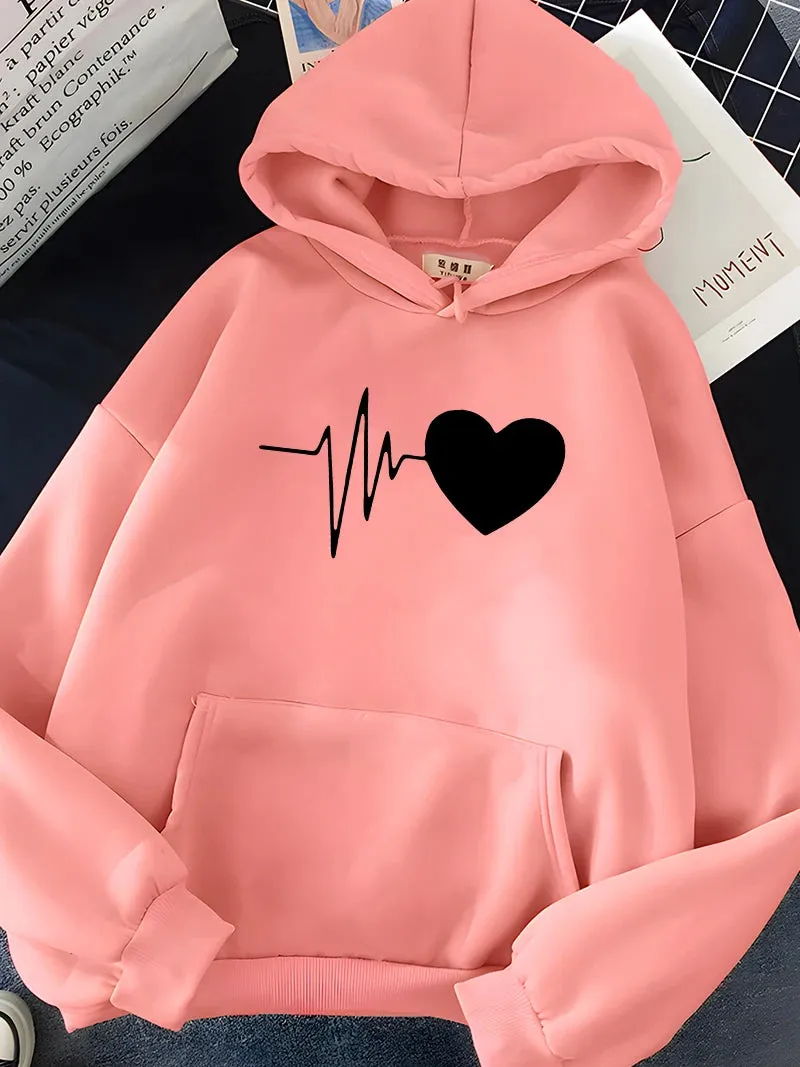 Heart Print Women's Winter Fleece Hoodie