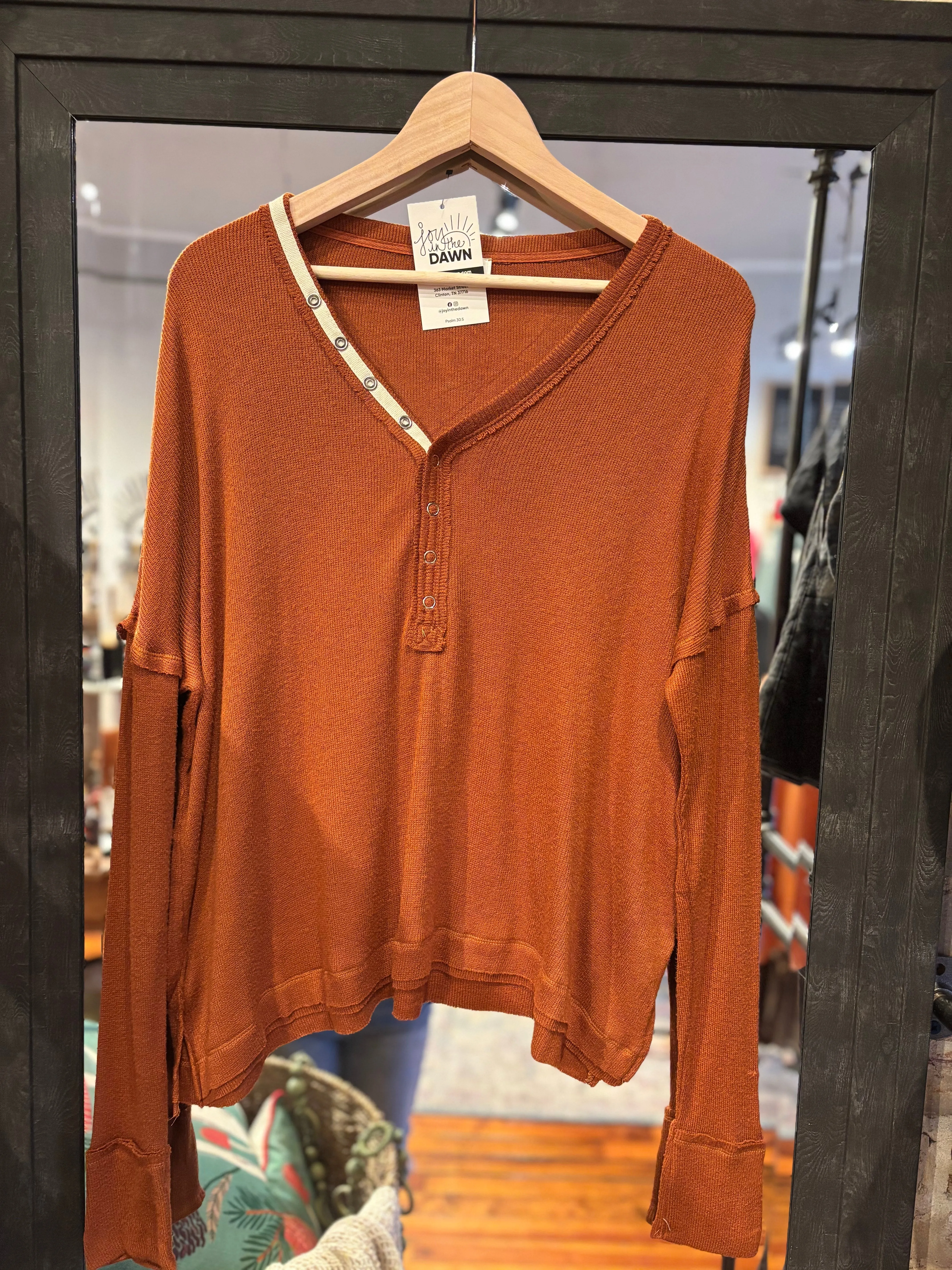 Henley Snap Top- Camel