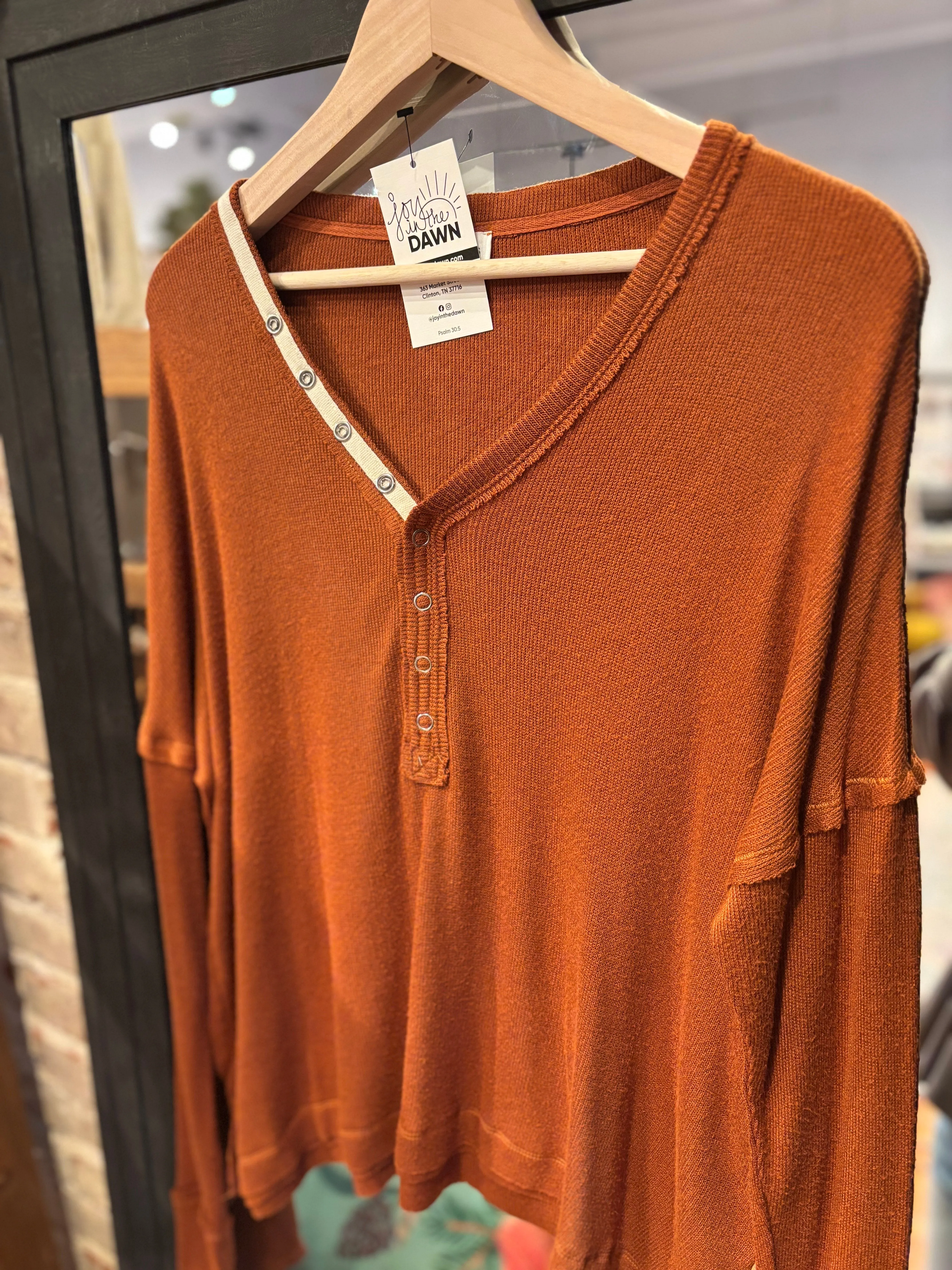 Henley Snap Top- Camel