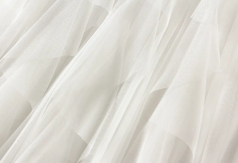 High-waist Ruffled Paneled Mesh Skirt Long Pleated Skirt With Large Swing