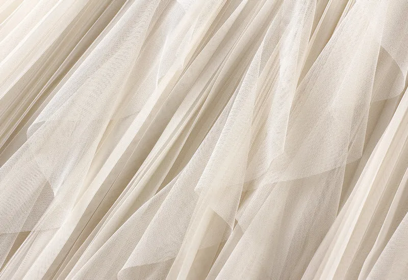 High-waist Ruffled Paneled Mesh Skirt Long Pleated Skirt With Large Swing