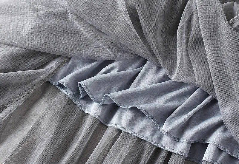 High-waist Ruffled Paneled Mesh Skirt Long Pleated Skirt With Large Swing
