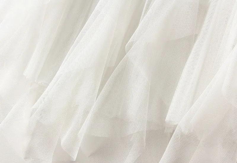 High-waist Ruffled Paneled Mesh Skirt Long Pleated Skirt With Large Swing
