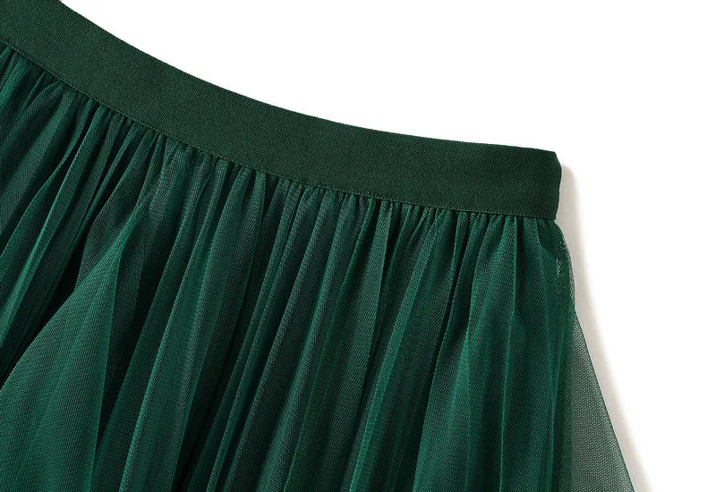 High-waist Ruffled Paneled Mesh Skirt Long Pleated Skirt With Large Swing