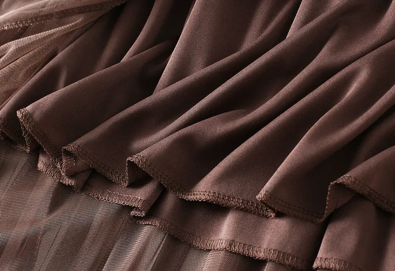 High-waist Ruffled Paneled Mesh Skirt Long Pleated Skirt With Large Swing