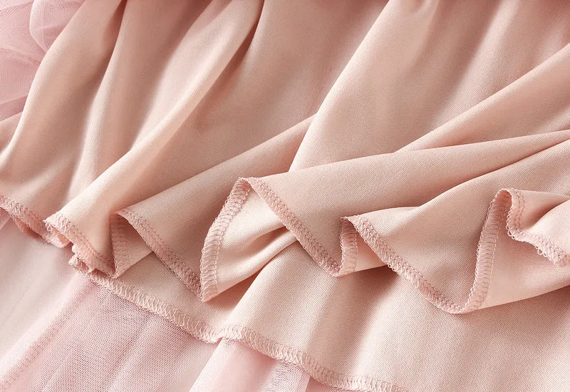 High-waist Ruffled Paneled Mesh Skirt Long Pleated Skirt With Large Swing