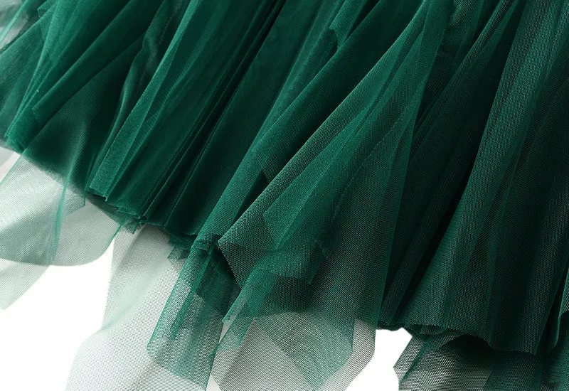 High-waist Ruffled Paneled Mesh Skirt Long Pleated Skirt With Large Swing