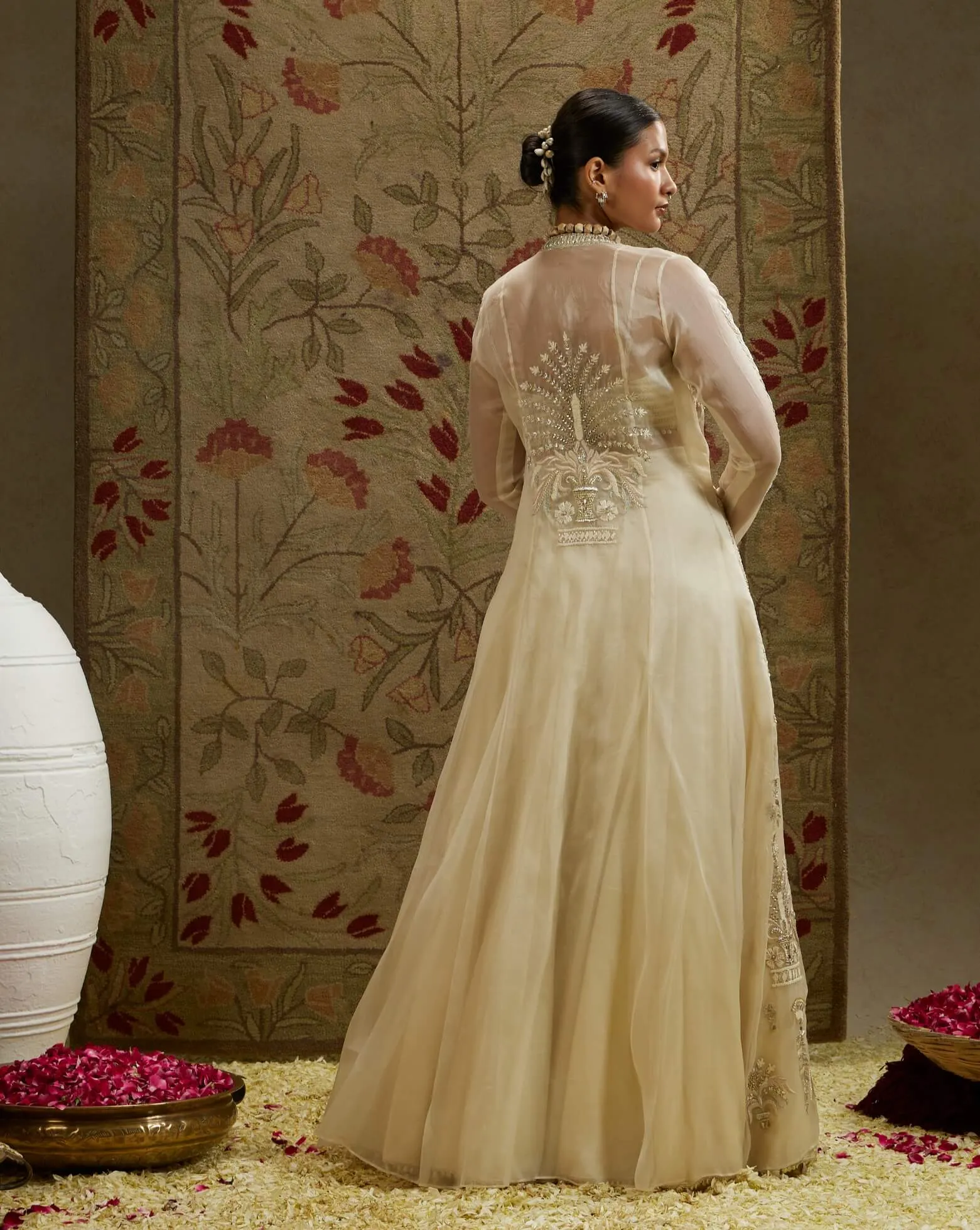 Ivory magnolia cream embellished jacket and lehenga set