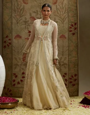 Ivory magnolia cream embellished jacket and lehenga set
