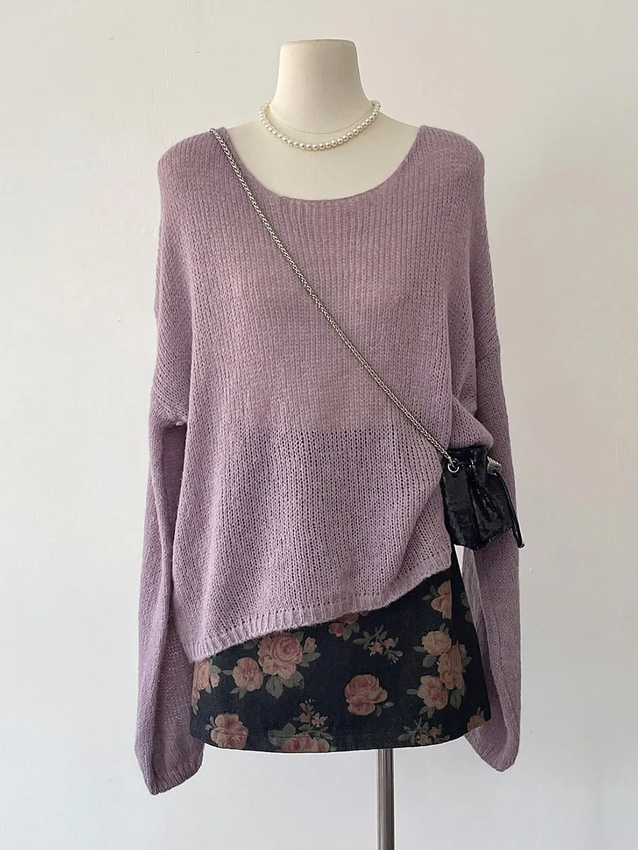 JazzHer New Autumn Beige Thin Transparent Long Sleeve Knitted Sweater With Hollowed Out Solid Color Basic Sheer Knitting Pullovers Top