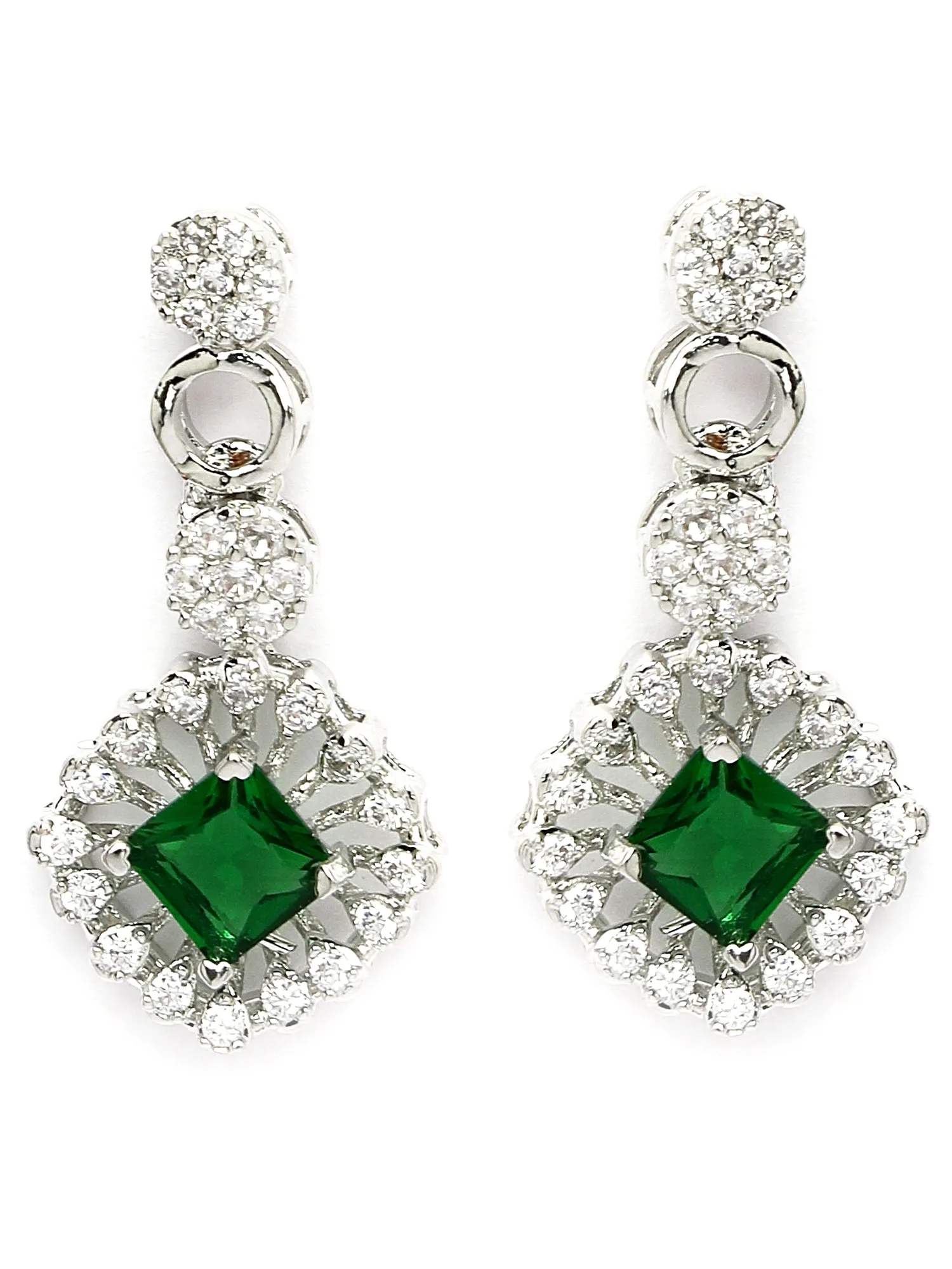 Karatcart Radiant Silver Necklace Set with Sparkling Cubic Zirconia and Polished Rhodium Finish