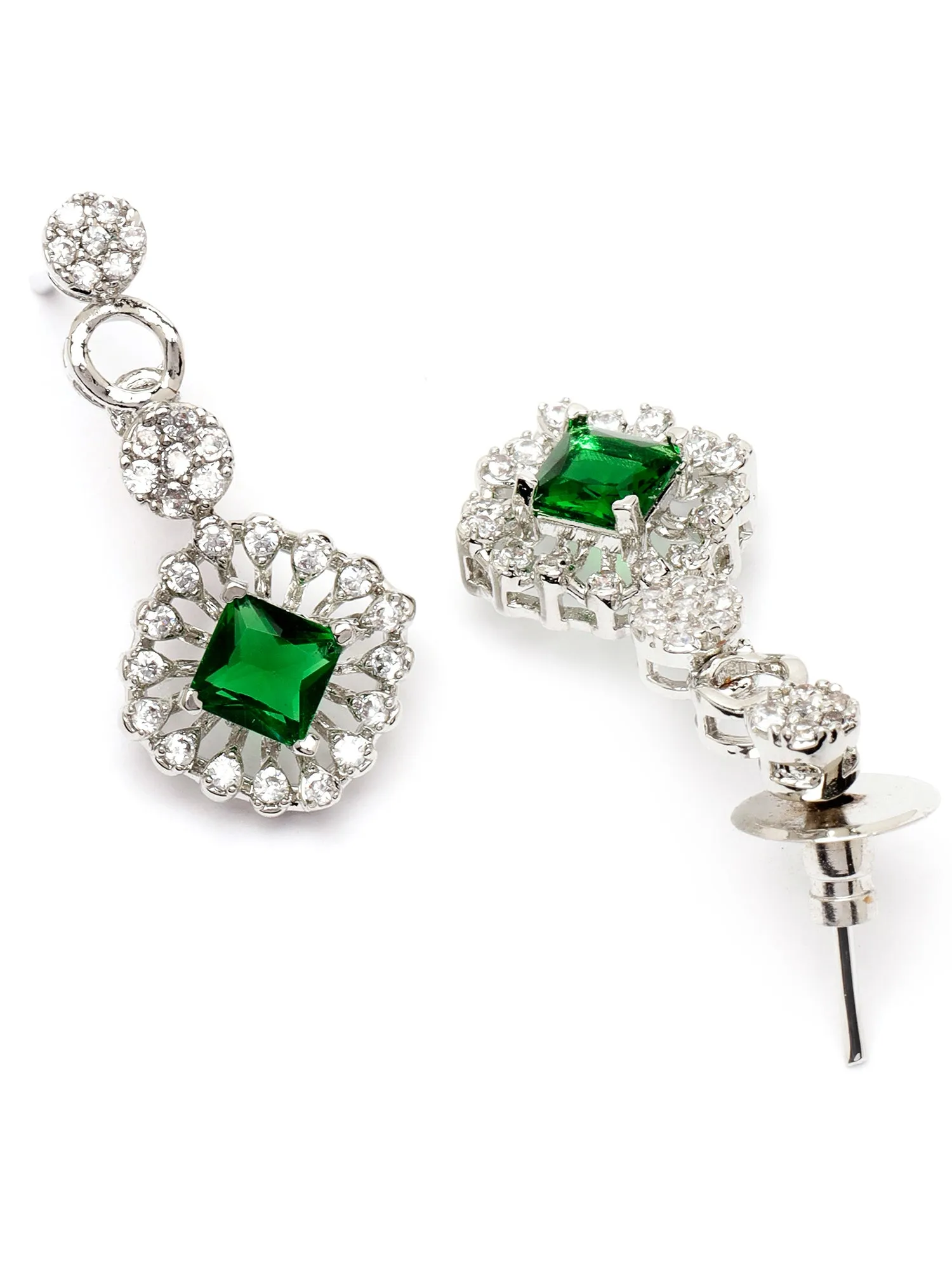 Karatcart Radiant Silver Necklace Set with Sparkling Cubic Zirconia and Polished Rhodium Finish