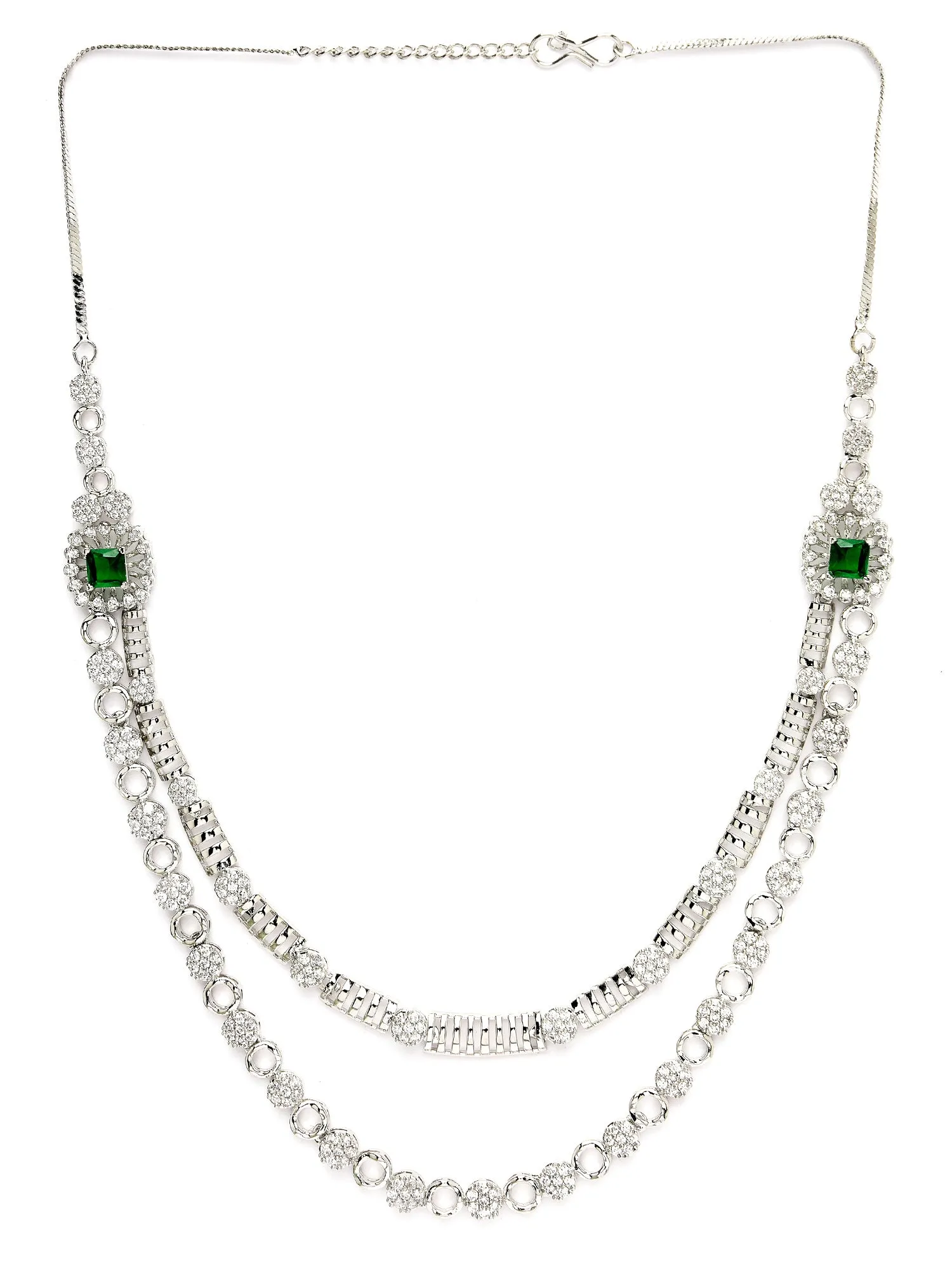 Karatcart Radiant Silver Necklace Set with Sparkling Cubic Zirconia and Polished Rhodium Finish
