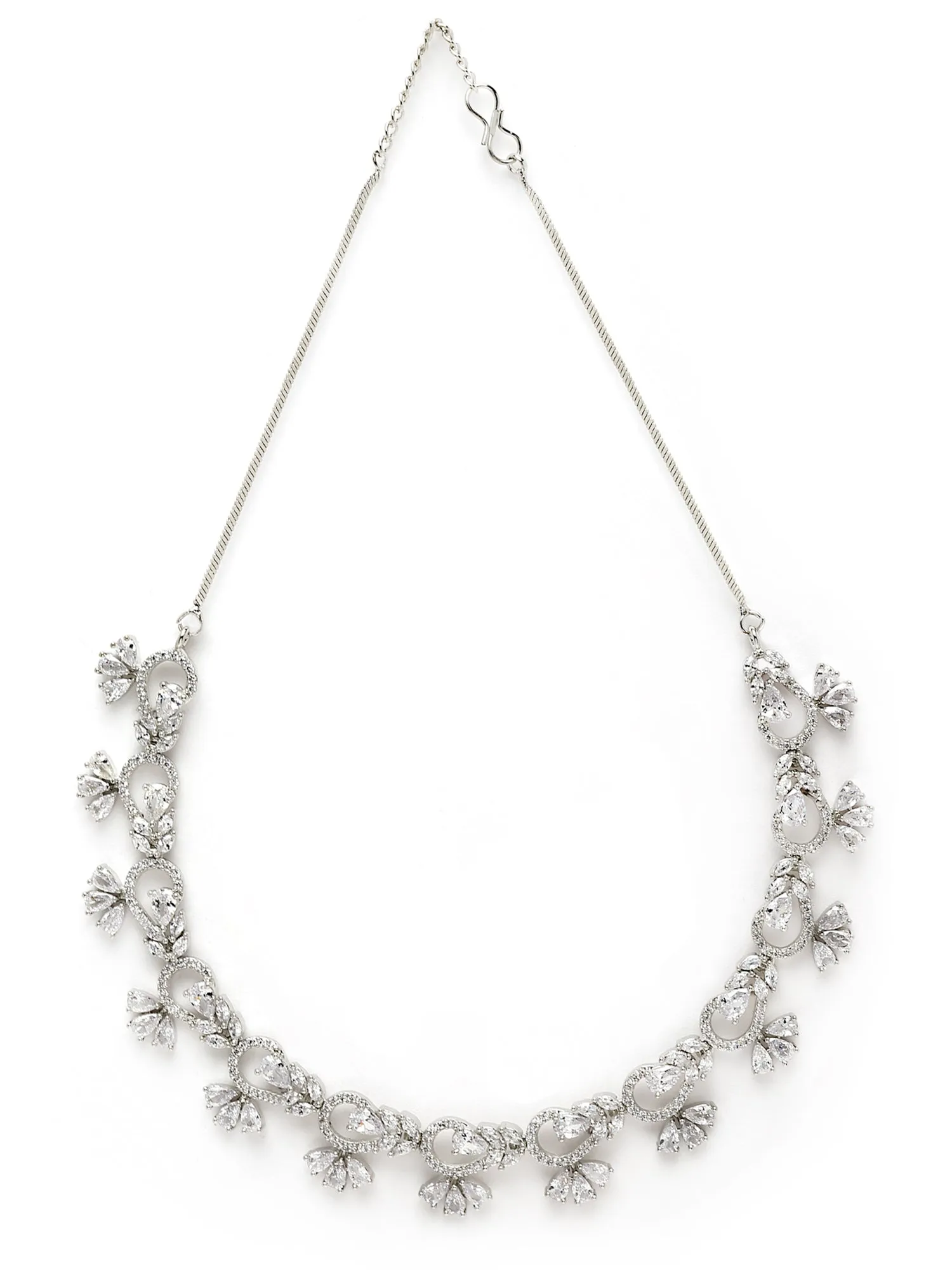 Karatcart Silver Tone American Diamond Studded Necklace Set For Women