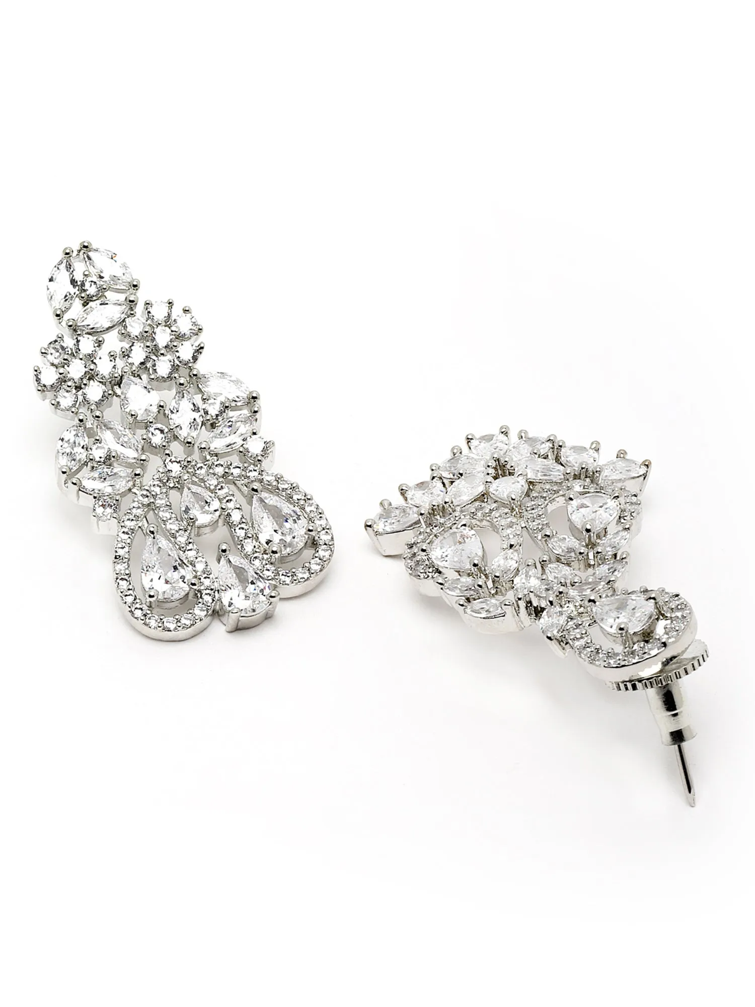Karatcart Silver Tone American Diamond Studded Necklace Set For Women