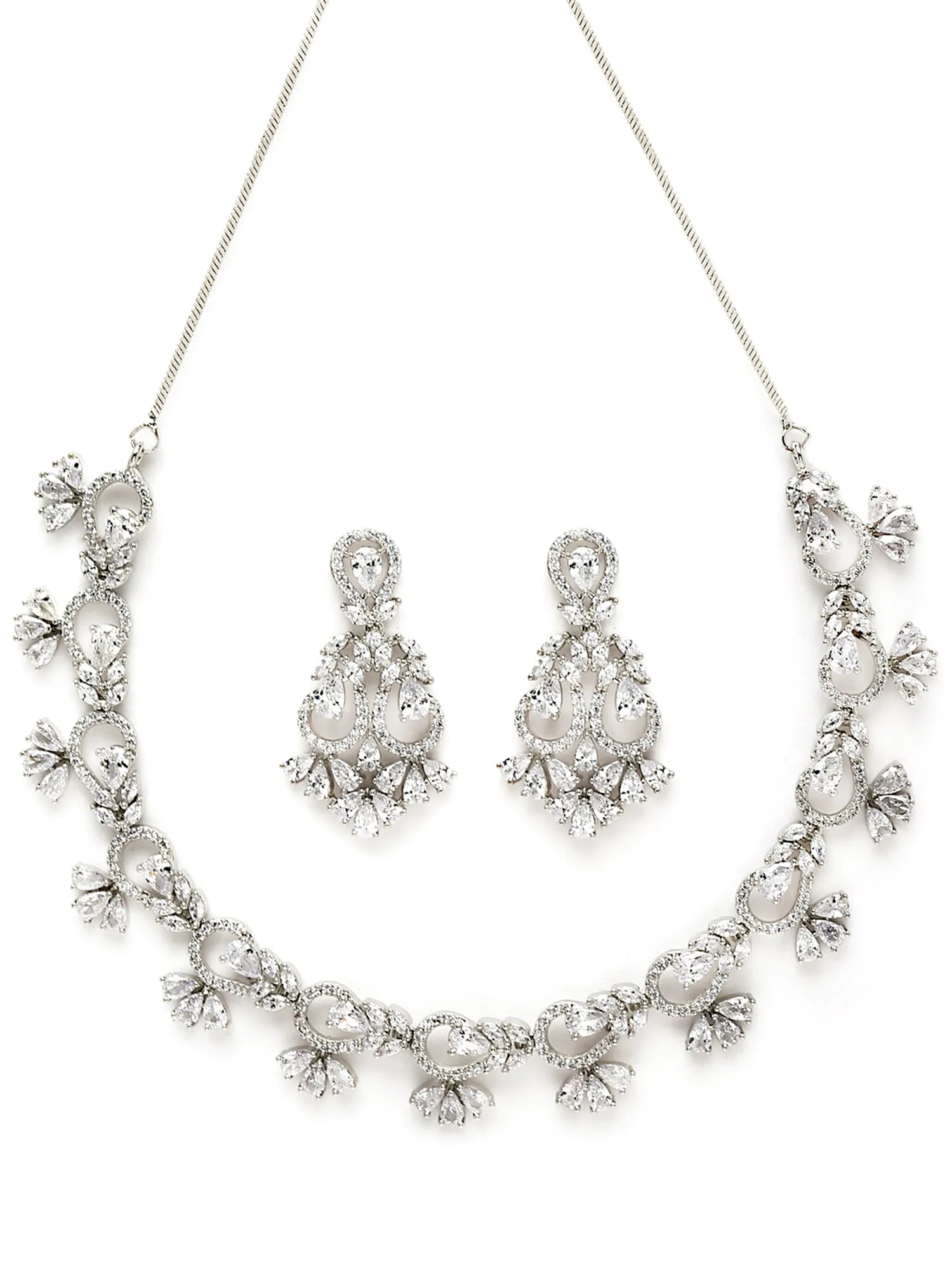 Karatcart Silver Tone American Diamond Studded Necklace Set For Women
