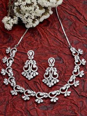 Karatcart Silver Tone American Diamond Studded Necklace Set For Women