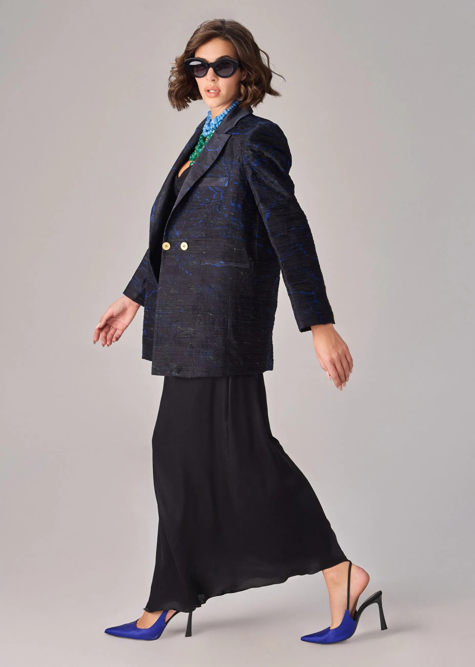 Kellie black blazer, bodysuit and zuri skirt