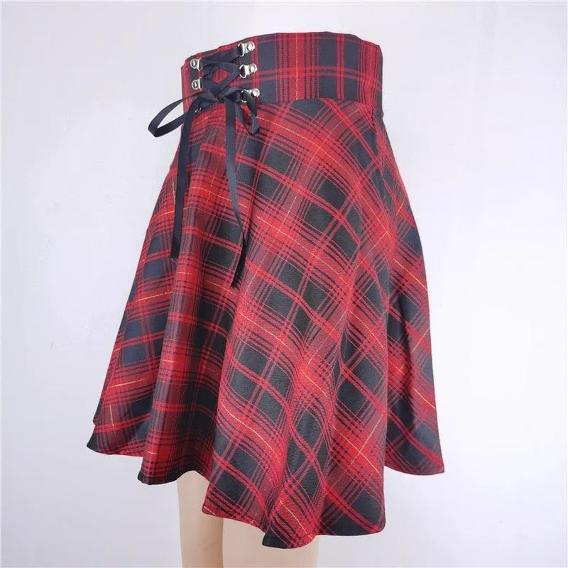Lace-up Back Zip Ins Pleated mini skirt