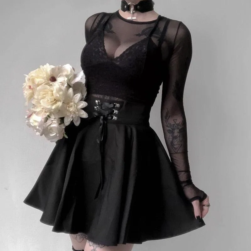Lace-up Back Zip Ins Pleated mini skirt
