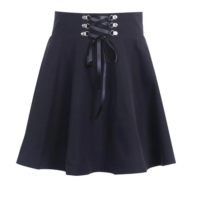 Lace-up Back Zip Ins Pleated mini skirt