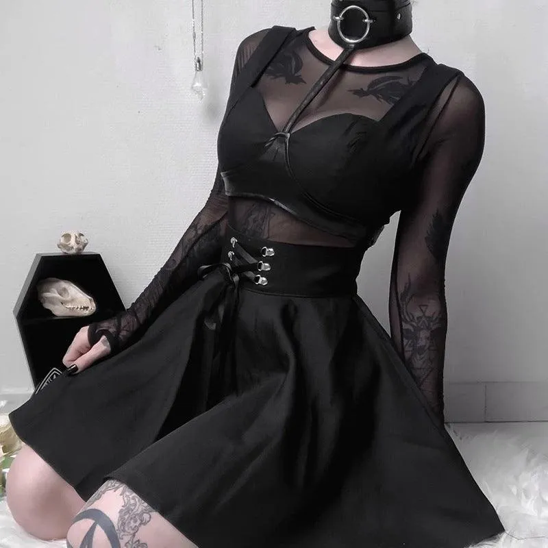 Lace-up Back Zip Ins Pleated mini skirt