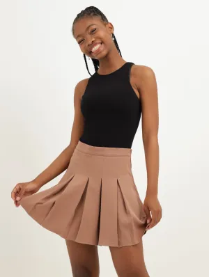 Ladies Plain Pleated Skirt - Brown