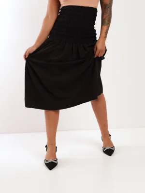 Ladies Smocked Midi Skirt - Black