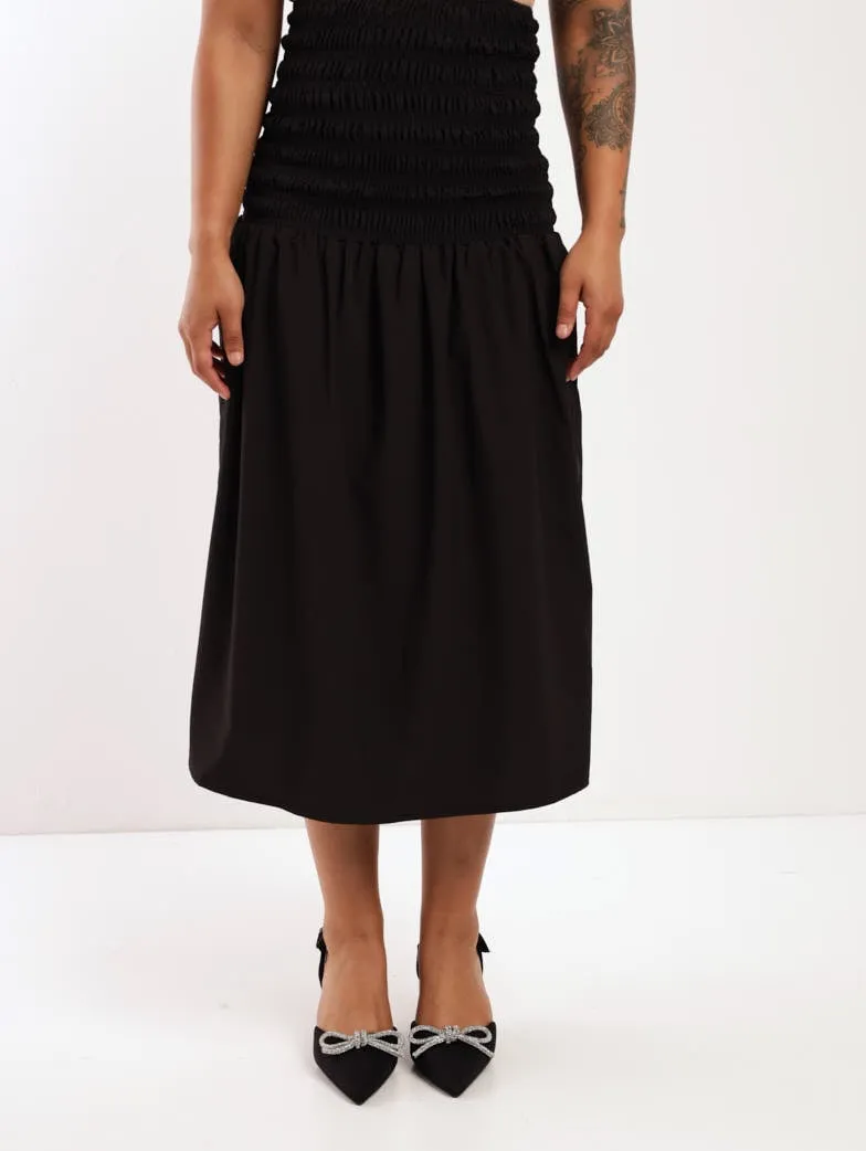 Ladies Smocked Midi Skirt - Black