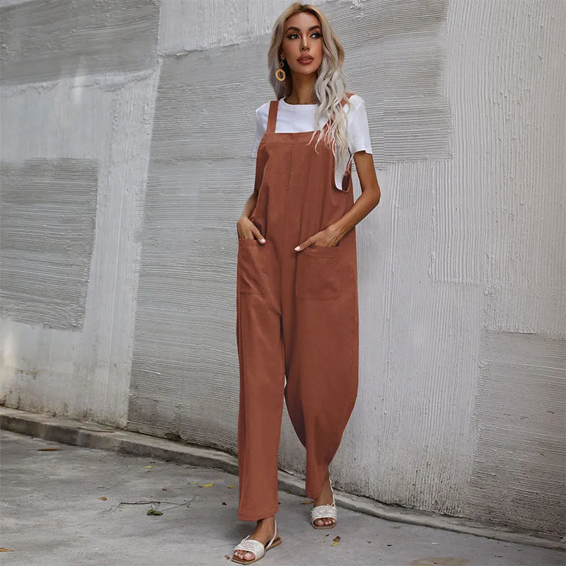 Lazy Style Solid Color Sleeveless Overalls