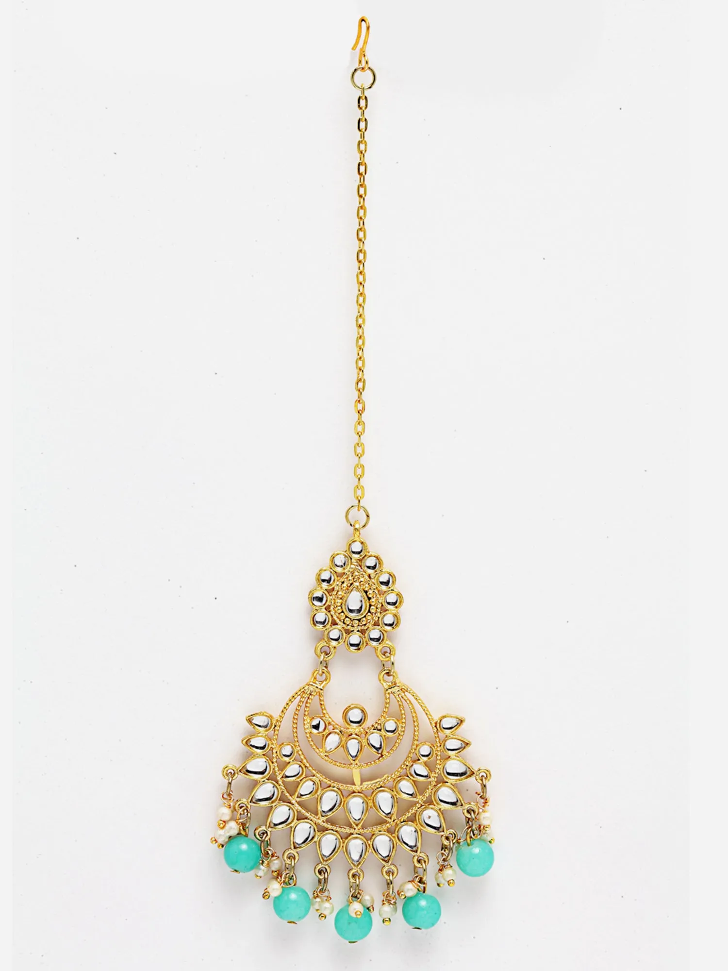 Light Blue Beads Gold-Toned Kundan Studded Bridal Choker Necklace Set