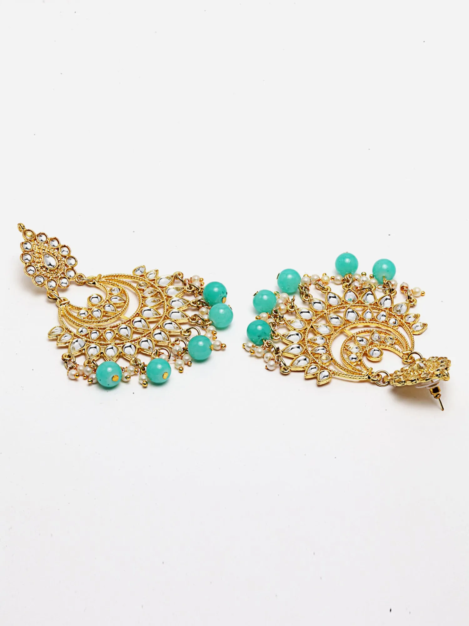 Light Blue Beads Gold-Toned Kundan Studded Bridal Choker Necklace Set