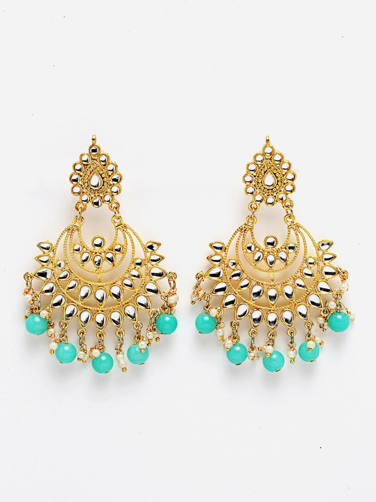 Light Blue Beads Gold-Toned Kundan Studded Bridal Choker Necklace Set