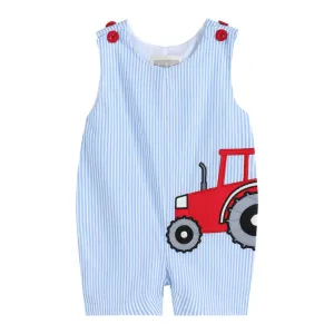 Light Blue Pinstripe Tractor Applique Overalls