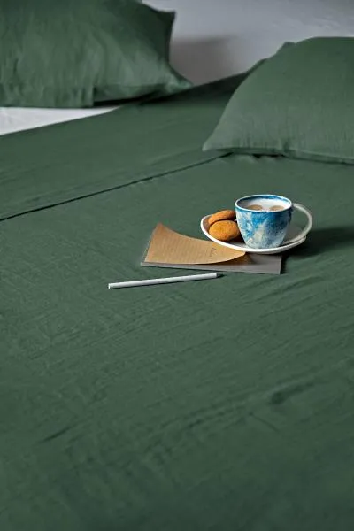 Linen Slumber Solid Sheet Sets-Bottle Green