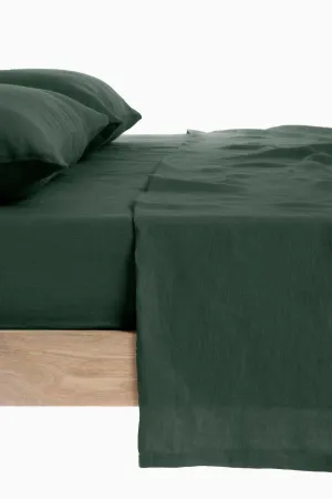 Linen Slumber Solid Sheet Sets-Bottle Green