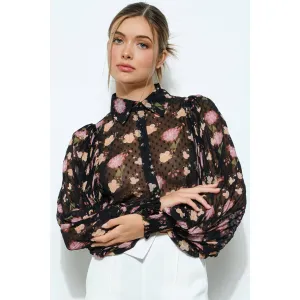 Long Pleated Sleeve Floral print Blouse Top