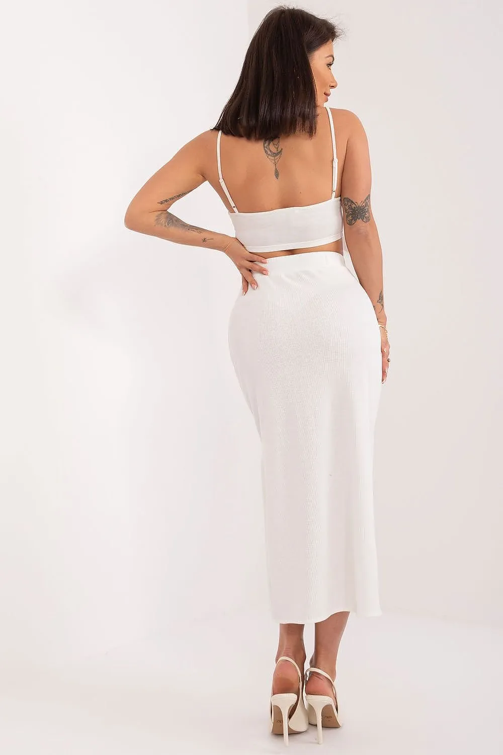 Long ribbed fabric midi skirt